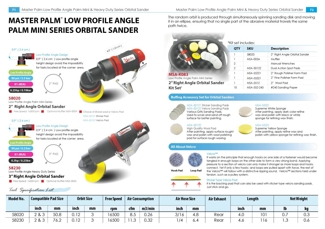 Master Palm 58020 Low Profile Small right Angle 2" Mini Orbital Palm Air Sander, 16500 Rpm - 58020 - USD $250 - Master Palm Pneumatic