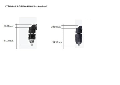 Perceuse à angle droit pneumatique Master Palm 1/2" réversible avec poignée latérale et mandrin à changement rapide - 500 tr/min, 0,5 HP