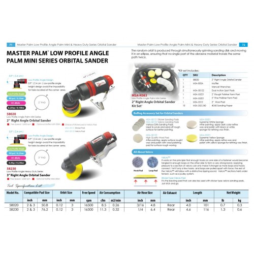 Master Palm Low Profile Small Right Angle 2" Mini Orbital Palm Sander, 16500 rpm